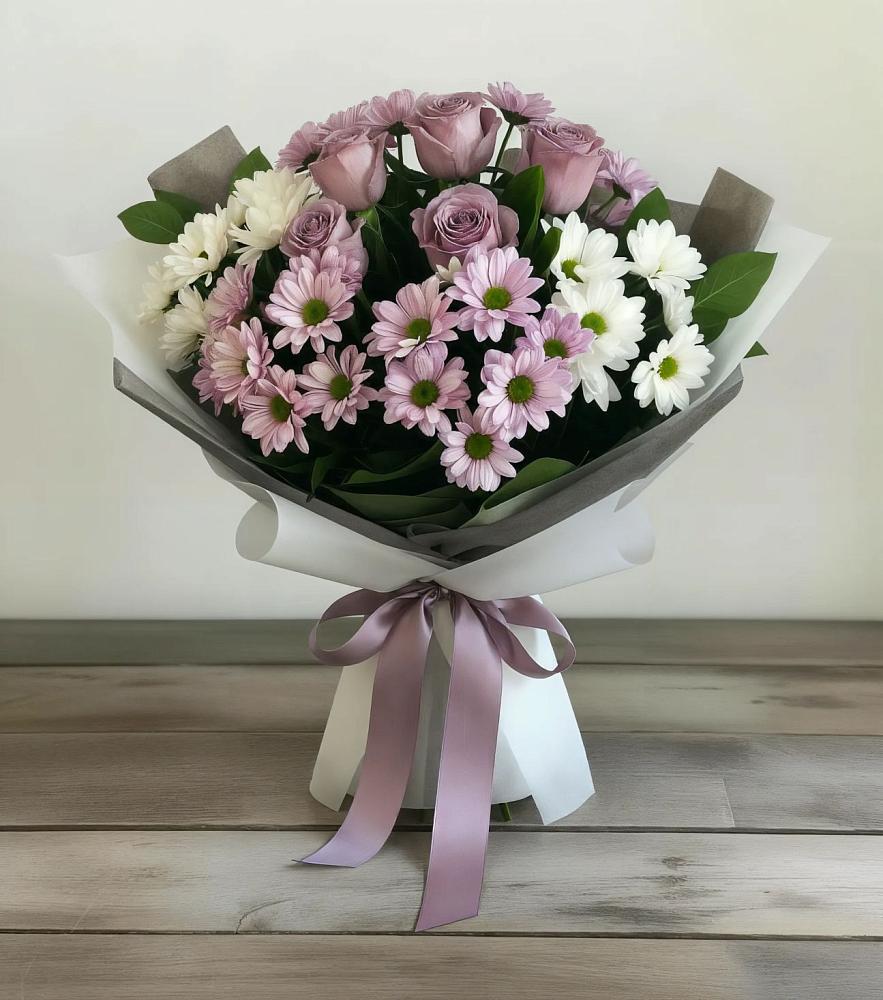 Букет цветов из: Хризантемы и Розы в Верхние Серги