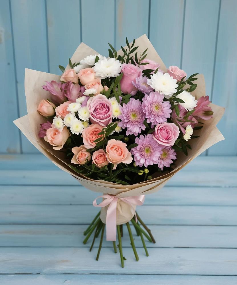 Букет цветов из: Хризантемы, Розы и Альстромерии в Верхние Серги
