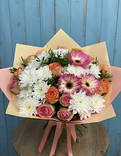 Букет цветов из:  Розы, Герберы и Хризантемы в Верхние Серги