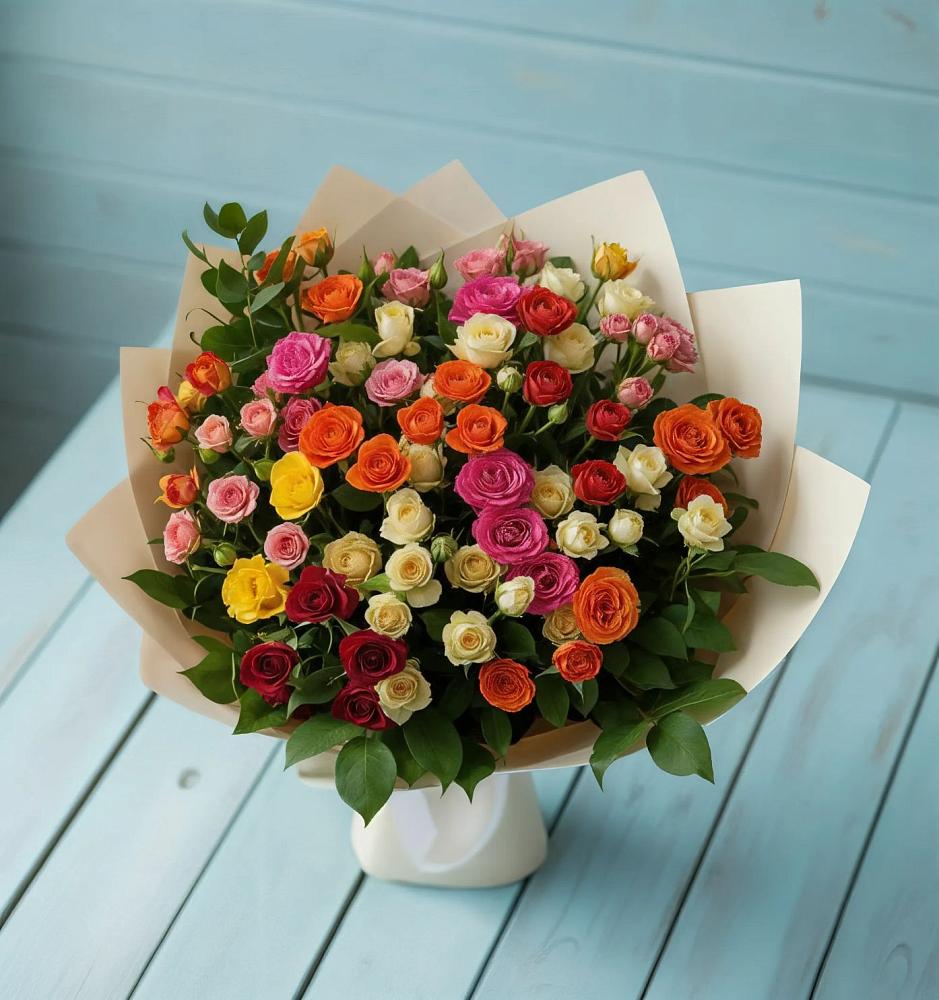 Букет Микс из разноцветных кустовых роз в Верхние Серги