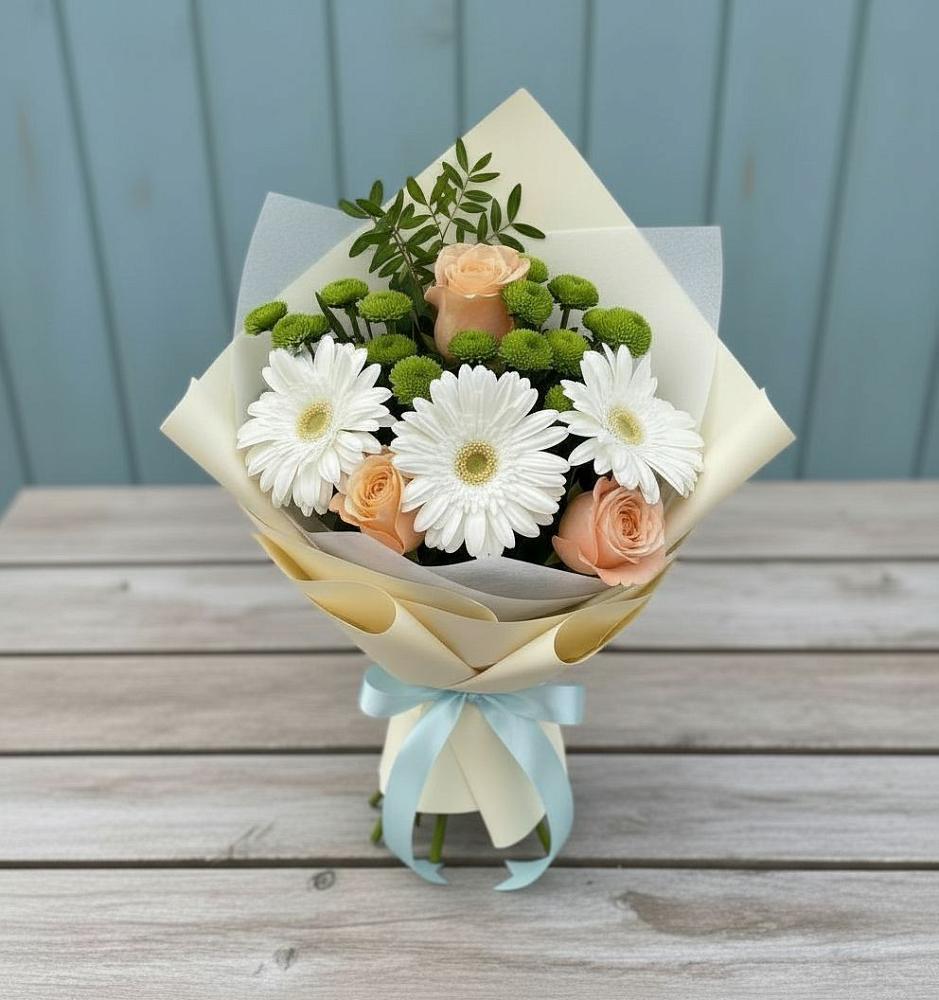 Букет цветов из: Герберы, Розы и Хризантемы в Верхние Серги