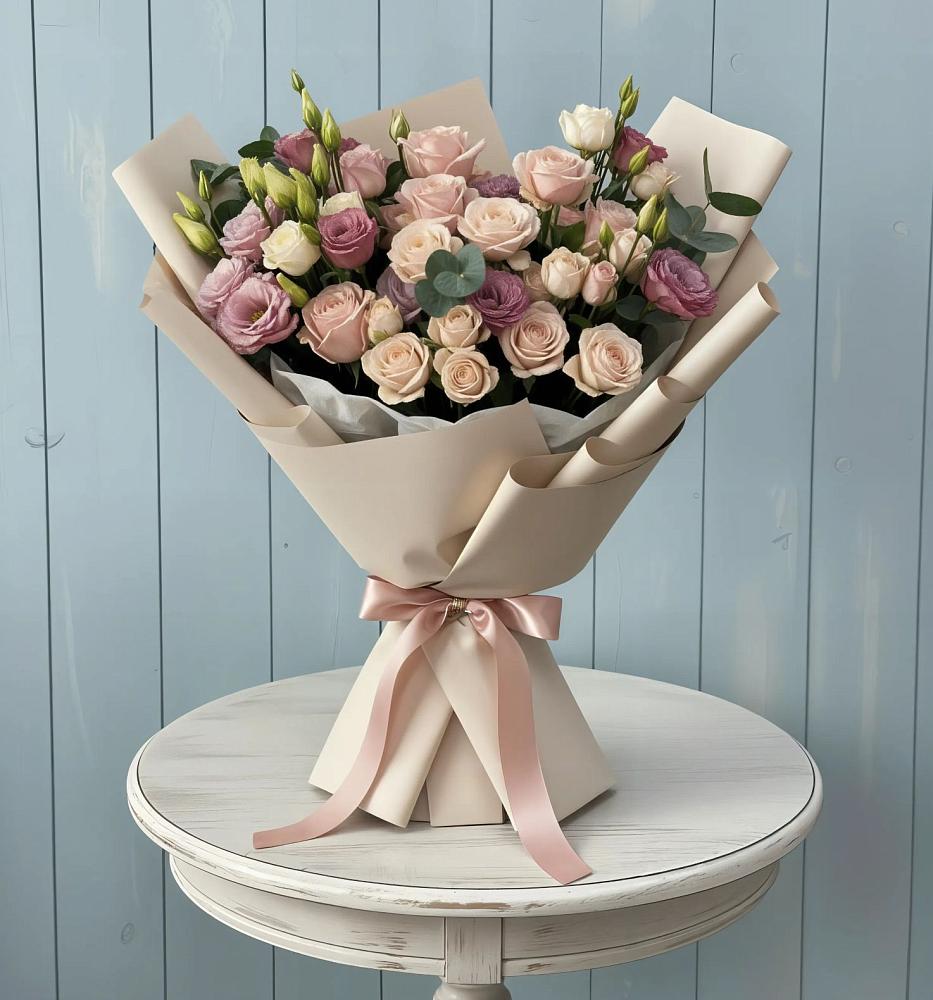 Букет цветов из: Розы и Лизиантусы в Верхние Серги