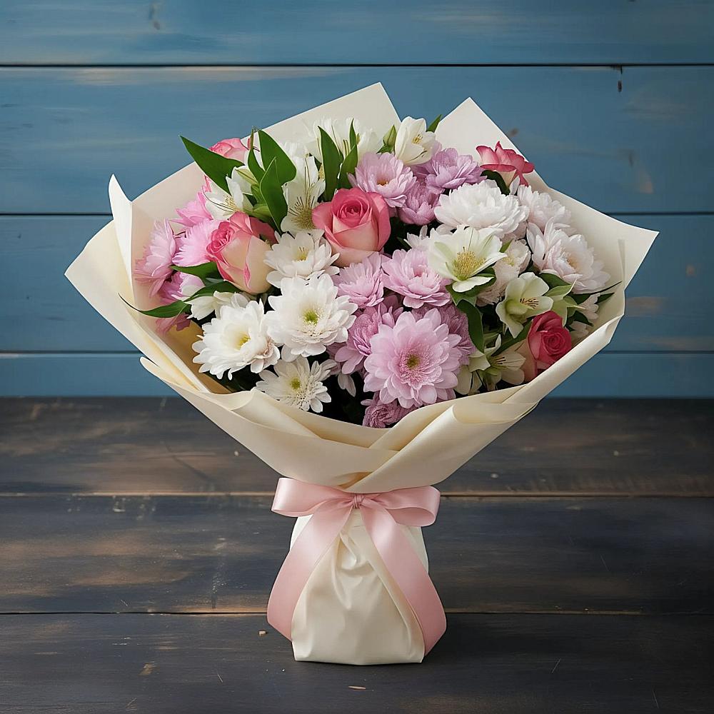 Букет цветов из: Хризантемы, Альстромерии и Розы в Верхние Серги